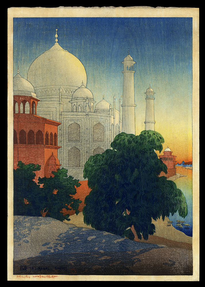 sunset taj mahal painting