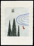 Red Bird and Pines