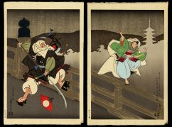 Benkei and Yoshitsune Battling on Gojo Bridge