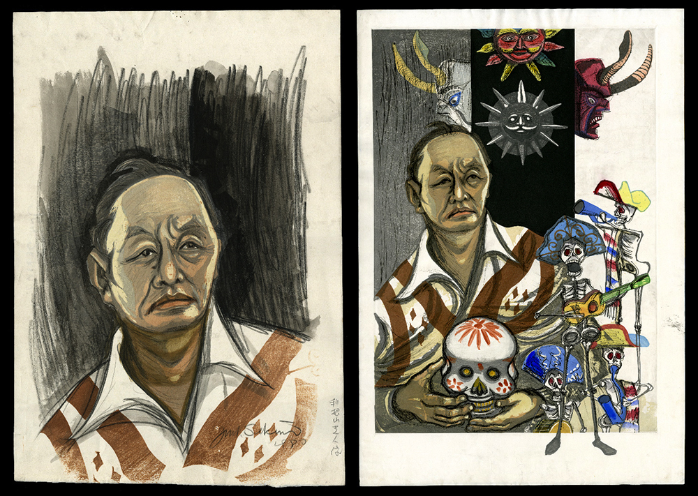 Portrait of Koujin Rineyama: Pastel and Woodblock