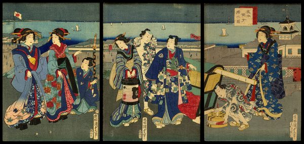 Prince Genji with Tattooed Attendants and Courtesans Kunisada II
