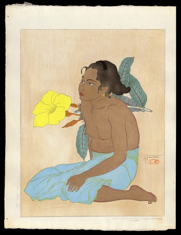 Jeune Fille De Saipan Et Fleurs D'Hibiscus. Marianes Jacoulet