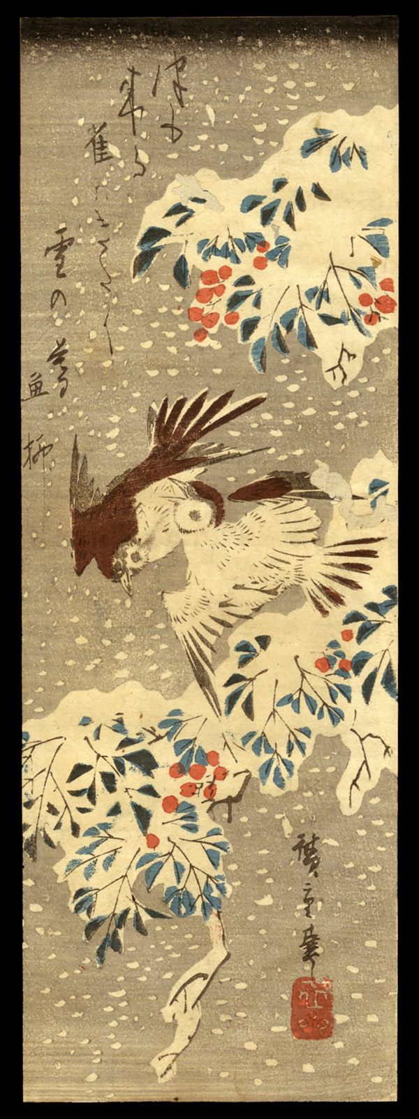 Sparrows and Nandina in Snow Hiroshige