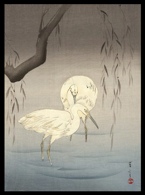 Two Egrets by a Willow Seitei