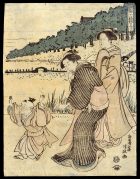Two Women with a Child at Shinobazu Pond