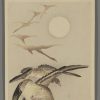 Eight White-fronted Geese in Flight; a Full Moon Behind Koson