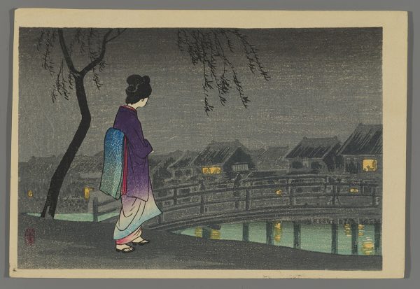 Street at Night; Woman near Bridge Hiroaki