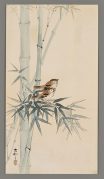 Two Tree Sparrows Between Bamboo
