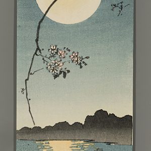Cherry Blossoms and Full Moon Over Water Gesso
