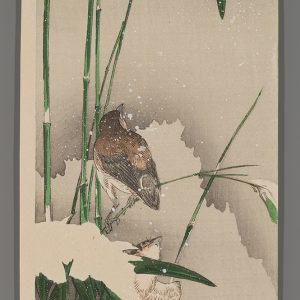 Sparrows and Bamboo in Snow Gesso