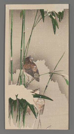 Sparrows and Bamboo in Snow Gesso