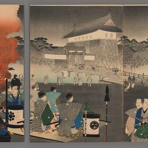 Men Cooking Dinner Outside the Palace Chikanobu