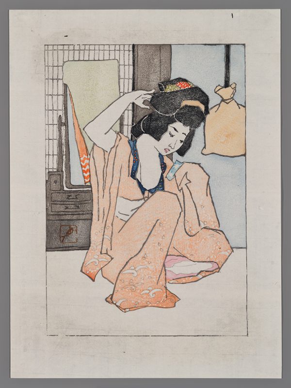 Woman Checking her Hair with Two Mirrors